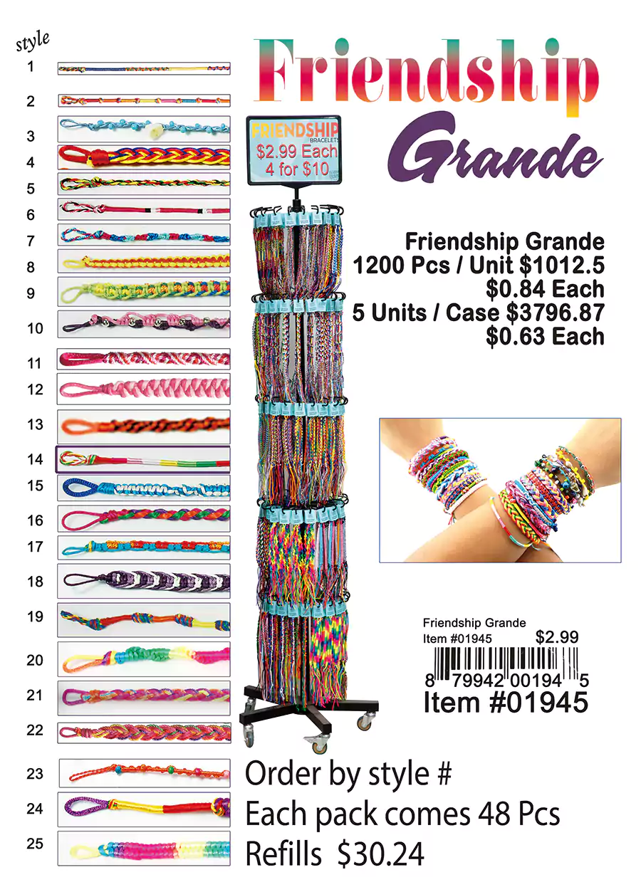 Bulk 1200 pcs Friendship Grande Bracelets with different colors and patterns